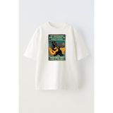Nmg Tekstil Unisex Beyaz Oversize Pamuk Siyah Gitar Çalan Kedi Baskılı Örme T-Shirt - XS
