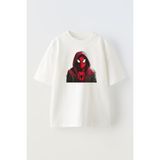 Nmg Tekstil Unisex Beyaz Oversize Pamuk Spiderman Kapşonlu Baskılı Örme T-Shirt - XS