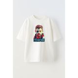 Nmg Tekstil Unisex Beyaz Oversize Pamuk Thor Silik Baskılı Örme T-Shirt - XL