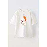 Nmg Tekstil Unisex Beyaz Oversize Pamuk Yüzen Japon Balıkları Baskılı Örme T-Shirt - XS