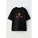 Nmg Tekstil Unisex Siyah Oversize Pamuk Ağaç Çocuk Gym Baskılı Örme T-Shirt - XL