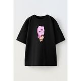 Nmg Tekstil Unisex Siyah Oversize Pamuk Bbc Pembe Kar Maskesi Baskılı Örme T-Shirt