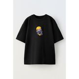 Nmg Tekstil Unisex Siyah Oversize Pamuk Çinli Pikachu Baskılı Örme T-Shirt - XL