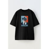Nmg Tekstil Unisex Siyah Oversize Pamuk Kasket Shelby Baskılı Örme T-Shirt - XL