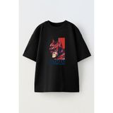 Nmg Tekstil Unisex Siyah Oversize Pamuk Kırmızı Batman Baskılı Örme T-Shirt - XL