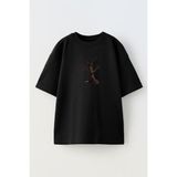 Nmg Tekstil Unisex Siyah Oversize Pamuk Konuşan Ağaç Çınar Baskılı Örme T-Shirt - XL
