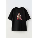 Nmg Tekstil Unisex Siyah Oversize Pamuk Mike Altın Kemer Baskılı Örme T-Shirt - XL