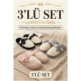 Nmoda 3'lü Avantajlı Paket Kışlık Peluş Ev Terliği Seti Karışık Renkli Yumuşak Kışlık Günlük Ev Pandufu Çeyiz Hediye Paketi