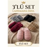 Nmoda 3'lü Paket Sıcak Tutan Kürklü Ev Terliği Çeyiz Terliği Kışlık Terlik Ses Yapmaz Hafif Taban Taban
