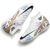 Nmoda Air Laliga Yarı Profesyonel Çoraplı Çim-Halı Saha Kauçuk Taban Unisex Futbol Ayakkabısı - Beyaz - Altın