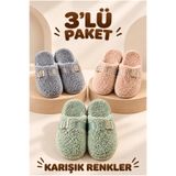 Nmoda Kadın 3'lü Avantajlı Paket İçi Kürklü Peluş Ev Terliği Seti Karışık Renkli Yumuşak Kışlık Günlük Ev Pandufu Çeyiz Hediye Paketi