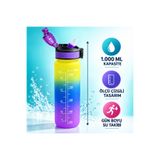 nnevora 1000 ml Pipetli Motivasyon Matarası Ölçü Çizgili Kilitli Kapaklı Sporcu Suluk