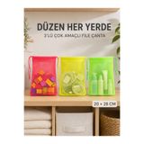 nnevora 3'lü Çok Amaçlı File Saklama Torbası 20x28 cm - Büzgülü Renkli Oyuncak, Kozmetik Ve Kablo Organizer Çantası