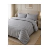 nnevora Çift Kişilik Açık Gri Çizgili Saten Nevresim Takımı 200x220 cm Lastikli Çarşaf 160x200+30 cm 2 Adet 50x70 Yastık Kılıfı