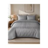 nnevora Çift Kişilik Koyu Gri Çizgili Saten Nevresim Takımı 200x220 cm Lastikli Çarşaf 160x200+30 cm 2 Adet 50x70 Yastık Kılıfı