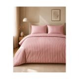 nnevora Çift Kişilik Pudra Pembe Çizgili Saten Nevresim Takımı 200x220 cm Lastikli Çarşaf 160x200+30 cm 2 Adet 50x70 Yastık Kılıfı