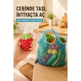 nnevora Katlanabilir Pazar Filesi Mavi Çilek Keseli Taşınabilir File Alışveriş Çantası