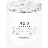 No.3 Sativa Glass Candle 225G, Lüks Mat Beyaz Cam ve Mermer Beton Kapaklı Mum