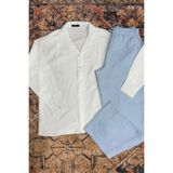 NO 601 Erkek Beyaz Bürümcük Gömlek & Bebemavi Müslin Keten Pantalon Takım