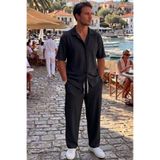 NO 601 Erkek Siyah Marcus Yazlık Kısa Kollu Gömlek Ve Marcus Pantolon Takımı