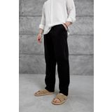 NO 601 Erkek Siyah Yazlık Müslin Keten Karışımlı Kumaş Rahat Kesim Pantalon