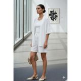 NO 601 Kadın Beyaz Bürümcük Dokulu Oversize Kimono ve Beli Lastikli Şort Yazlık İkili Takım