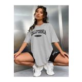 NO 601 Kadın Grimelanj Oversize T-shirt California Baskılı Siyah Kısa Biker Tayt Alt-Üst Takım