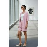 NO 601 Kadın Somon Pembe Bürümcük Dokulu Oversize Kimono ve Beli Lastikli Şort Yazlık İkili Takım