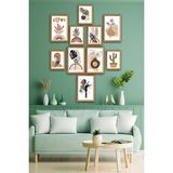 No 77 10 Parça Botanic ve Bohem Tarzda Sanatsal Ahşap Çerçeve Görünümlü Uv Baskı Mdf Tablo Seti - 20x30
