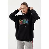 No Fear 72476 Siyah Oversize Kapüşonlu Kadın Sweatshirt