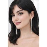 No Name Gold İnce Taşlı Elmas Uzun Abiye Küpe