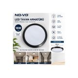 No-vo 16W LED Tavan Armatürü 25 cm Siyah Kasa 6500K Beyaz Işık Plastik Gövde Yerli Üretim
