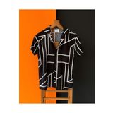 NO1 KONSEPT Beyaz Çizgili Kısa Kol Slim Fit Erkek Gömlek Viskon Kumaş