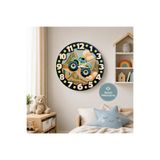 no26dekor 🕒 Canavar kamyon⭐ Sessiz Çocuk Duvar Saati 🎈 MDF Dekoratif Çocuk Odası Saati 33cm