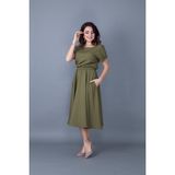 No48 Haki Beli Lastikli Cepli Yarasa Kol Midi Boy Elbise - 38