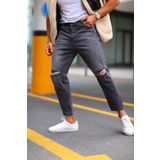 NO61 MAN Boyfriend Diz Yırtık Gri Renk Kot Pantolon