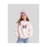 No9Wear Manifest Grubu Toz Pembe Baskılı Kız Çocuk Sweatshirt & Manifest Baskılı Toz Pembe Bere