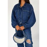 Noa Noa Kadın Açık Mavi Kısa Denim Ceket – Elastik Manşetli Crop Model