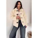 Noa Noa Kadın Düğmeli Peluş Mont – Winter Nest - Bej