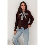 Noa Noa Kadın Fermuarlı Fiyonk Detaylı Triko Ceket – Pointed Hem Tasarım - Kahverengi - Standart