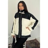 Noa Noa Kadın Kontrast Panelli Peluş Mont – Polar Edge - Beyaz