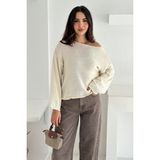 Noa Noa Kadın Omuz Açık Salaş Triko Kazak – Soft Elegance - Bej - Standart