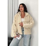 Noa Noa Kadın Oversize Astarlı Peluş Ceket – Yumuşak Dokulu & Konforlu Stil Cotton - Bej