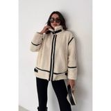 Noa Noa Kadın Siyah Biyeli Peluş Mont – Frost Edge - Ekru