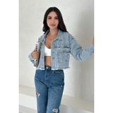 Noa Noa Kadın Siyah Kısa Denim Ceket %100 Cotton Fray Detaylı Sokak Şıklığı Konforlu Kalıp - Mavi