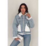 Noa&Noa Kadın İçi Peluş Kot Ceket – Fermuarlı Kürk Detaylı Kışlık Jean Mont