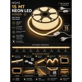 Noas 15 Metre Neon LED 3200K Gün Işığı 220V 15 Metre Kablolu Fişli Tak Çalıştır Esnek Hortum LED IP65 Iç Dış Mekan Dekoratif Aydınlatma