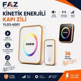 Noas YL03-6001 Kinetik Enerjili Kablosuz Kapı Zili - Pilsiz Buton, 36 Melodi, 220V Alıcı, Kolay Kurulum | Faz Yapı Elektrik