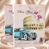 Nobbystar 200 Fotoğraf Kapasiteli 10X15 cm Fotoğraf Albümü Kutulu Vintage Araba Desenli Anı Albümü - Pembe - 20x25,5cm