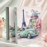 Nobbystar 200 Fotoğraf Kapasiteli 10X15CM Fotoğraf Albümü Paris Desenli Kutulu Anı Albümü - Su Yeşili - 20x25,5cm